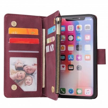 iPhone XS Max Multifunktionellt Plånboksfodral Zipper 8-Fack