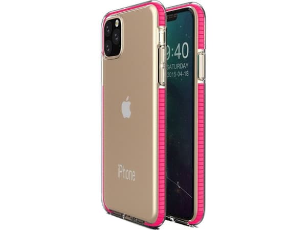 Hurtel Spring Case Cover Gel Case med fargerik ramme for iPhone 11 Pro Max Mørk Rosa
