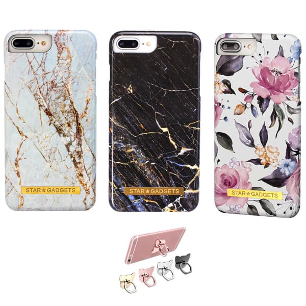 iPhone 7 Plus / 8 Plus - Kuori / Suoja Flowers / Marble Black