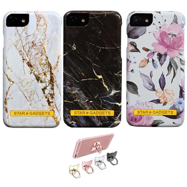 iPhone 7/8/SE (2020 & 2022) - Cover / Beskyttelse Flowers / Marble Black