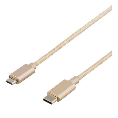 DELTACO PRIME USB 2.0 kabel, tygklädd, USB-C - USB Typ Micro, 1m, guld