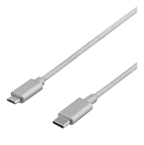 DELTACO PRIME USB 2.0 kabel, tygklädd, USB-C - USB Typ Micro, 1m, silver