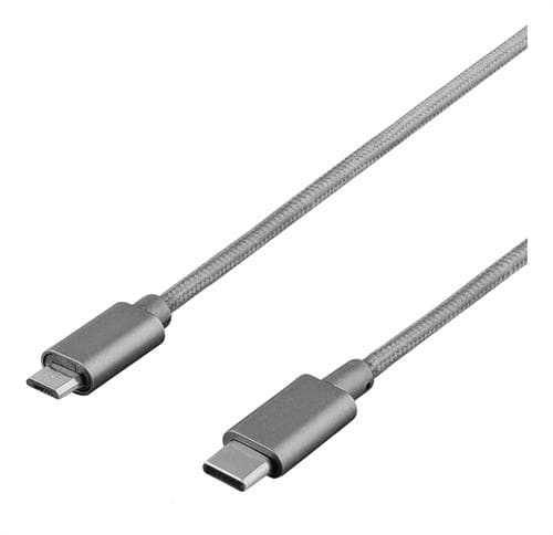DELTACO PRIME USB 2.0 kabel, tygklädd, USB-C - USB Typ Micro, 1m, grå
