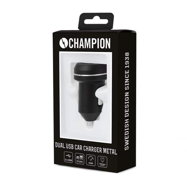 Champion - Dual USB Laddare 12/24V 4.8A - Svart