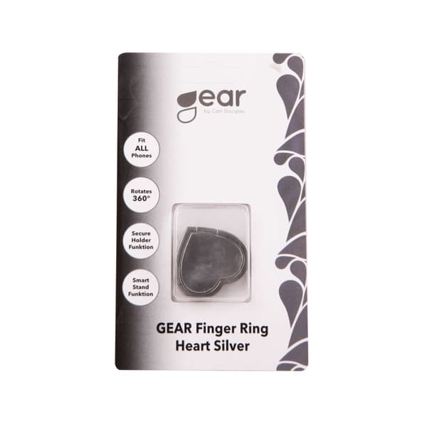 GEAR MobilRing Hjärta Matt Roterande Fingerhållare med Ställfunktion - Silver