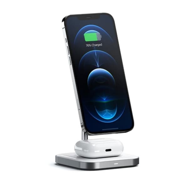 SATECHI 2-in-1 Trådlös Laddare Stand Magnetic Silver, Vit