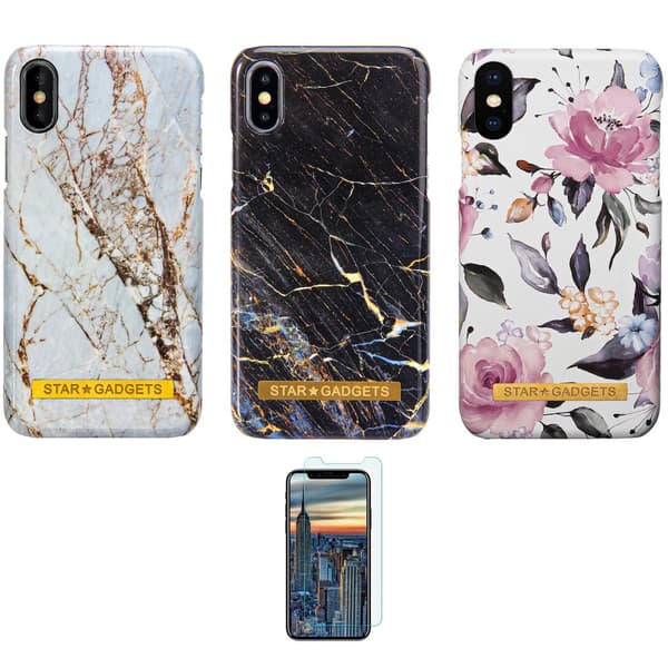 iPhone X/Xs - Cover / Beskyttelse Flowers / Marble Black