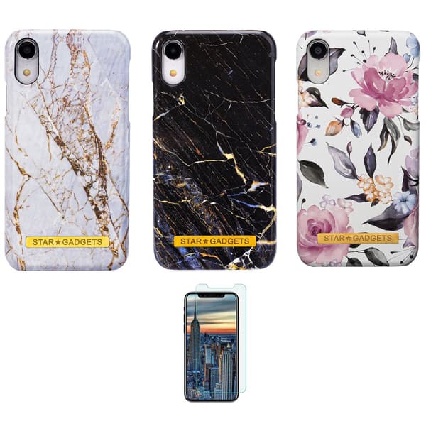 iPhone XR - Cover / Beskyttelse Flowers / Marble Pink