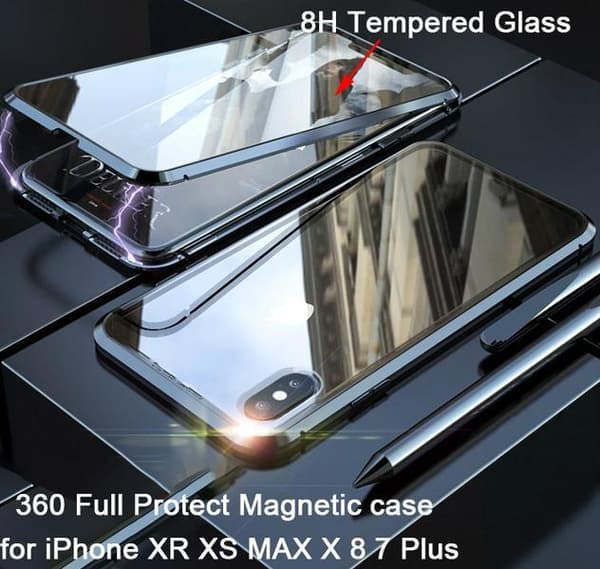 full magnetisk fodral med häradad glas fram och back för iphone