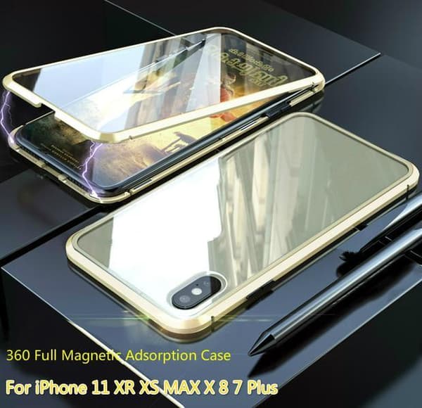 full magnetisk fodral med häradad glas fram och back för iphone