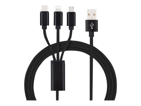 Insmat 3-IN-1 - Lightning-kabel - USB hann til Micro-USB type B, Lightning, 24 pin USB-C hann - 1.2 m - svart