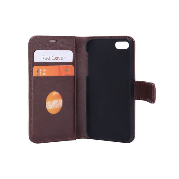 RADICOVER Strålingsbeskyttelse Lommebok PU iPhone 5/5S/SE Flipcover Brun