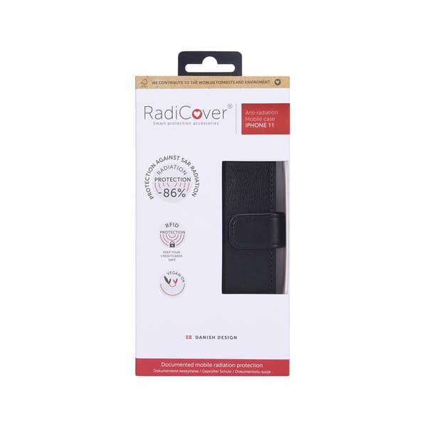 RADICOVER Strålingsbeskyttende Wallet PU iPhone 11 Flipcover RFID Sort