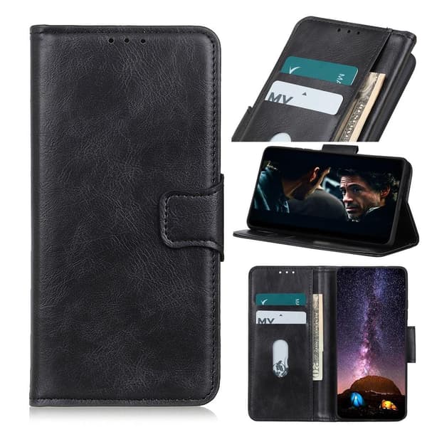 Crazy Horse Wallet Stand Case for Google Pixel 5a - Black