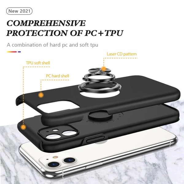 iPhone 11 Hybrid Deksel Med Fingerring - Svart