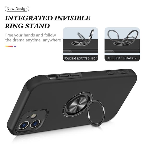 iPhone 12 Hybrid skal med Finger Ring - Svart