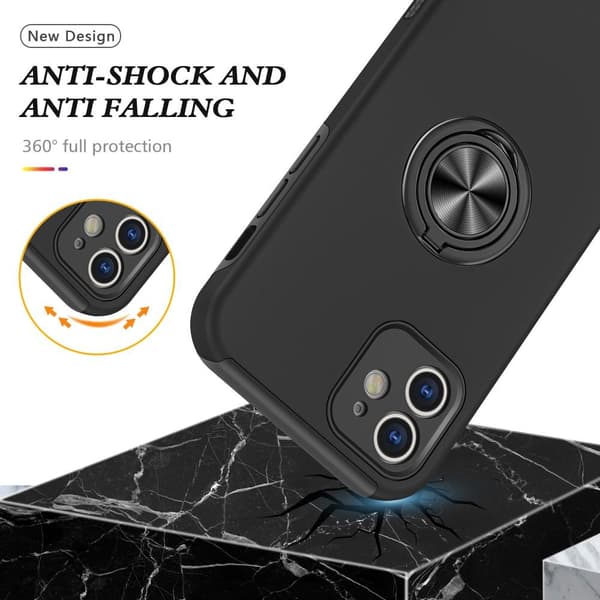 iPhone 12 Hybrid skal med Finger Ring - Svart