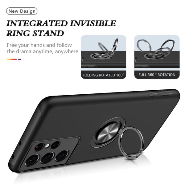 Samsung Galaxy S21 Ultra Hybrid skal med Finger Ring - Svart