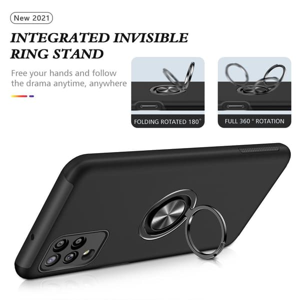 Yhteensopiva Samsung Galaxy A12 sormirengas Kickstand Hybridi-kotelo