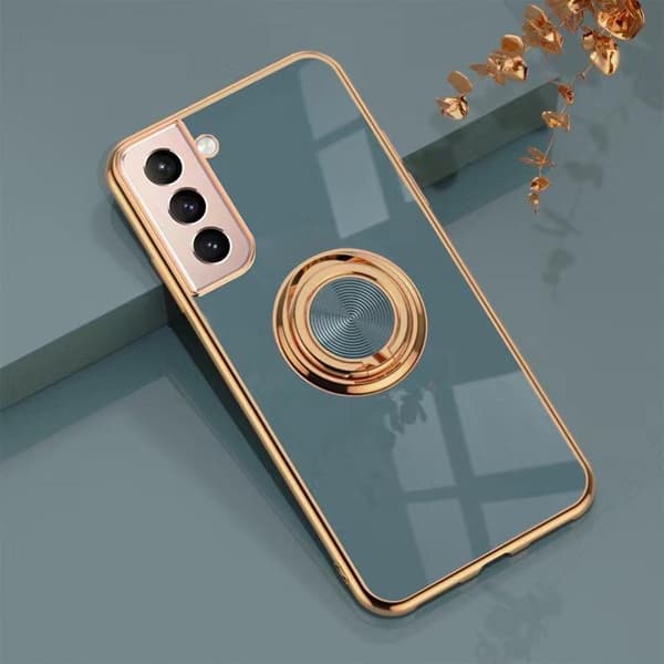 Luksuriøst stilfuldt etui Samsung Galaxy S21 med ringstativfunktion Guld Blå One-size