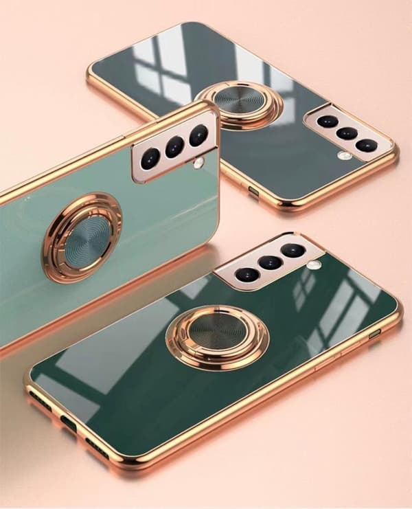 Samsung Galaxy S21 Plus -Lyxigt Stilrent skal med ring ställ-funktion Guld Green