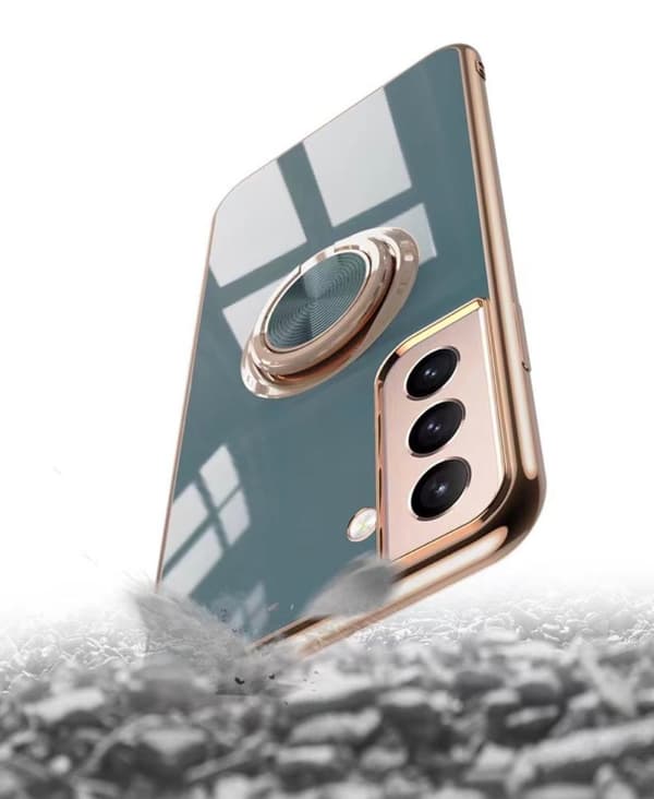 Luksuriøst stilfuldt case Samsung Galaxy S21 Ultra med ringstativfunktion Guld