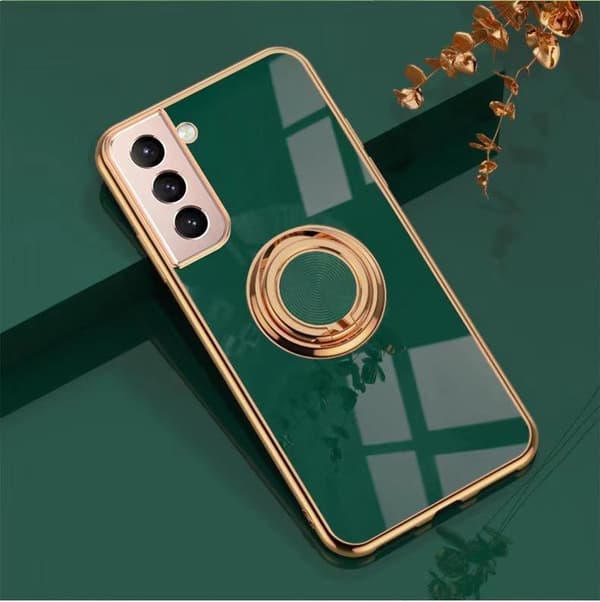 Luksuriøst stilfuldt case Samsung Galaxy S21 Ultra med ringstativfunktion Guld