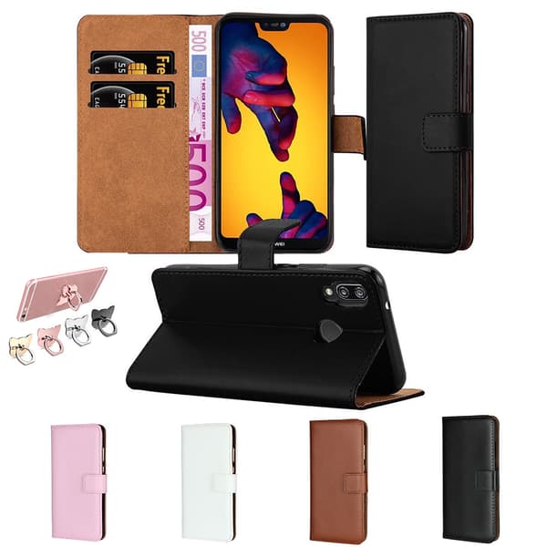 Huawei P20 Lite - Läderfodral/Skydd Black