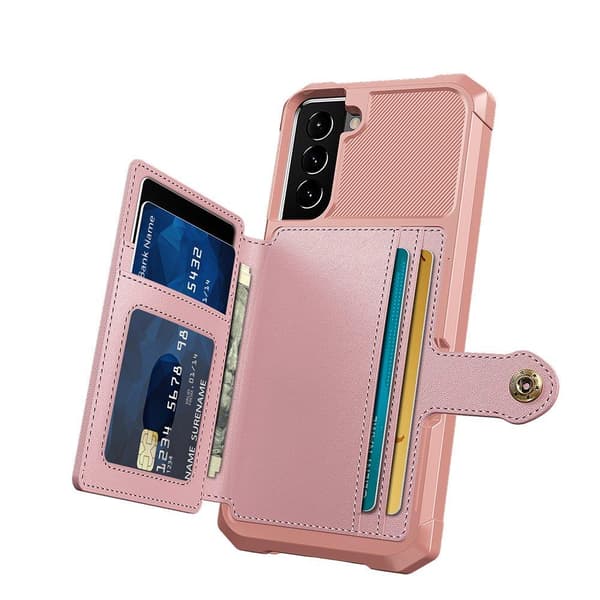 Effektfullt Skal med Korthållare - Samsung Galaxy S21 Plus Roséguld