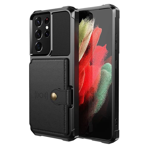 Samsung Galaxy S21 Ultra - Elegant Smidigt Skal med Korthållare Svart