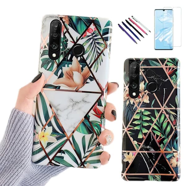 Huawei P30 Lite - Geometric Flower Case Black