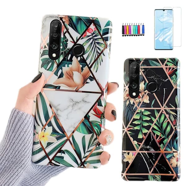 Huawei P30 Lite - Geometric Flower Case Black