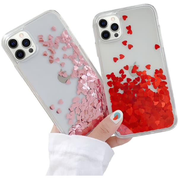iPhone 12 Pro - Moving Glitter 3D Bling Kuori / Suoja Pink