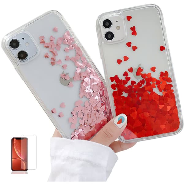 iPhone 12 - Flytande Glitter 3D Bling Skal Case Pink