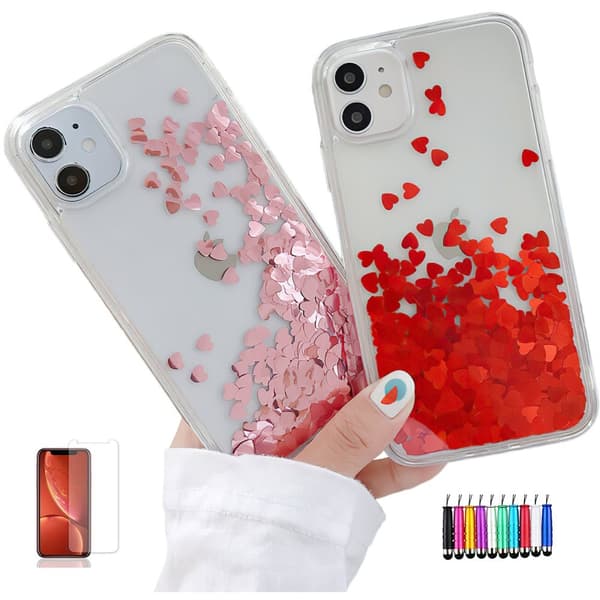 iPhone 12 - Moving Glitter 3D Bling Kuori / Suoja Red