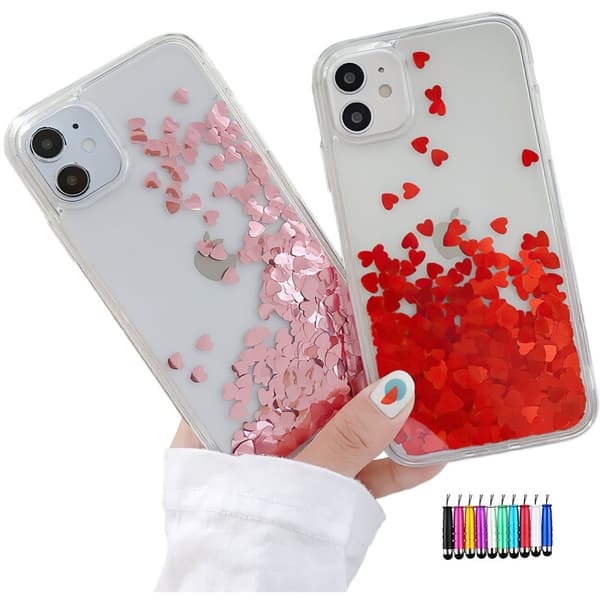 iPhone 12 - Flytande Glitter 3D Bling Skal Case Red