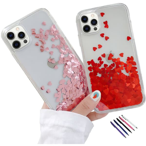 iPhone 12 Pro - Moving Glitter 3D Bling Cover / Beskyttelse Red