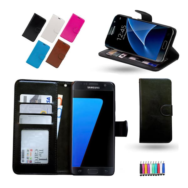 Protect your Samsung Galaxy S7 Edge - Leather Case & Wallet + Touch Pen Blue