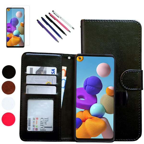 Suojaa Galaxy A21s - Nahkakotelot! Black