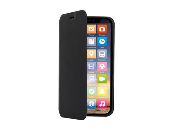 Screenor Clever - Vikbart fodral för mobiltelefon - eco-läder - svart - för Apple iPhone 12, 12 Pro
