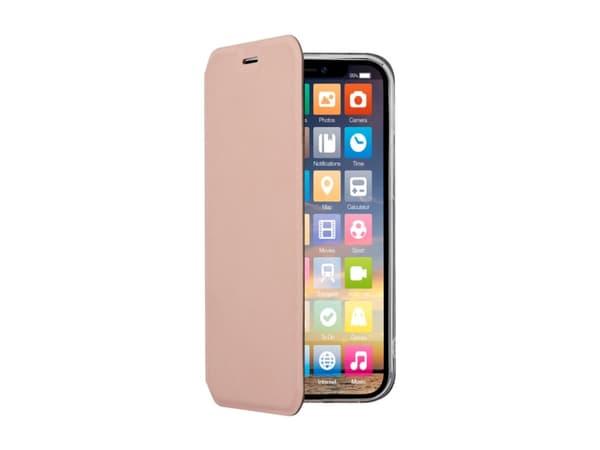 Screenor Clever - Vikbart fodral för mobiltelefon - eco-läder - rosa - för Apple iPhone 12, 12 Pro