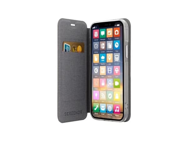 Screenor Clever - Vikbart fodral för mobiltelefon - eco-läder - rosa - för Apple iPhone 12, 12 Pro