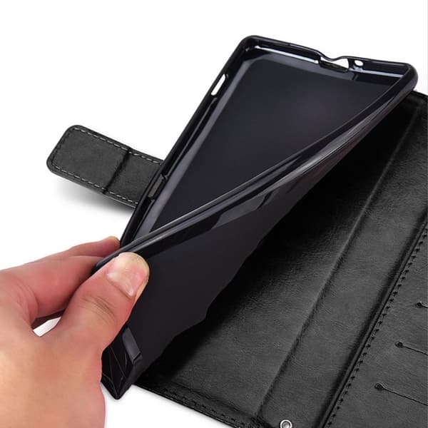 iPhone 12 Plånboksfodral Svart Läder Skinn Fodral