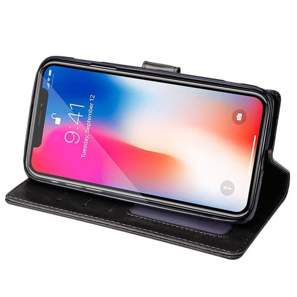 iPhone 12 Plånboksfodral Svart Läder Skinn Fodral