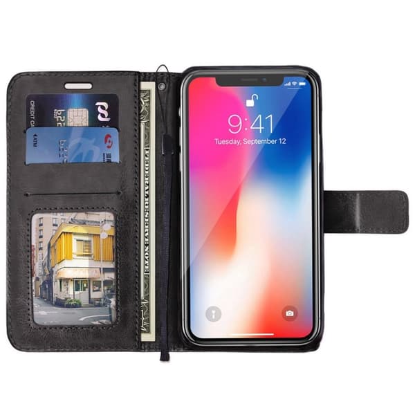 iPhone 12 Plånboksfodral Svart Läder Skinn Fodral