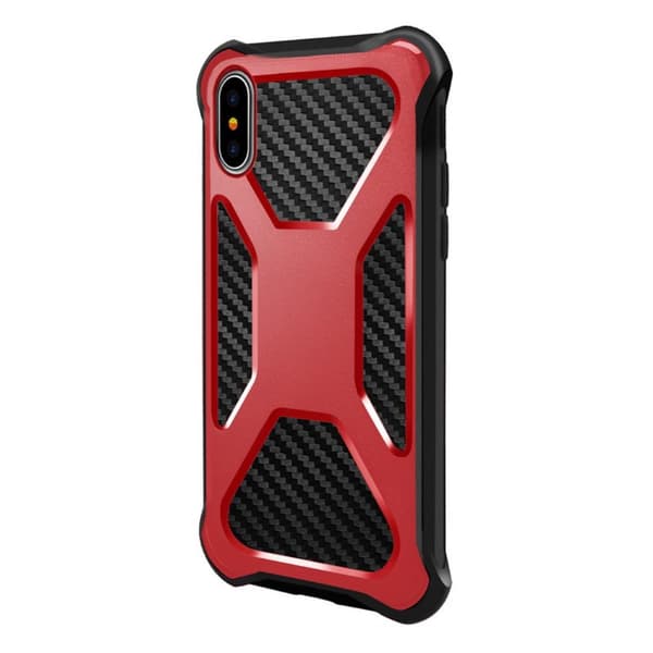 Carbon Fiber Texture 2-in-1 mobilskal med bältesfodral iPhone XS / X - Röd