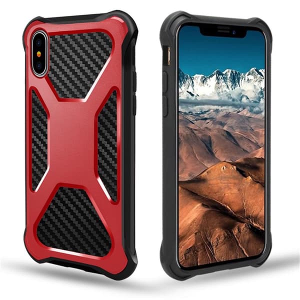 Carbon Fiber Texture 2-in-1 mobilskal med bältesfodral iPhone XS / X - Röd