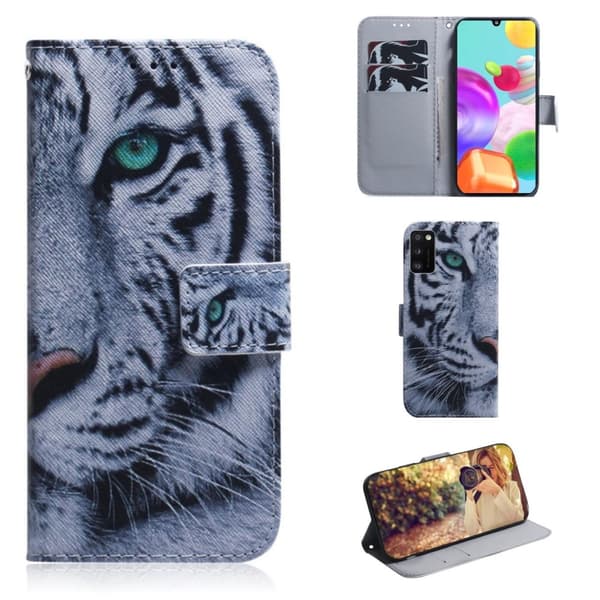 Lompakkokotelo Samsung Galaxy A02s - Valkoinen Tiikeri