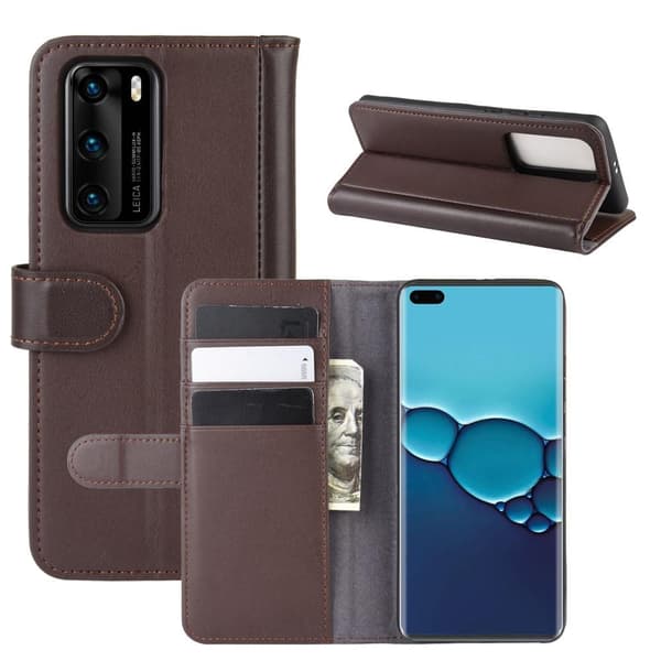 Äkta Läder Plånboksfodral till Huawei P40 - Brun