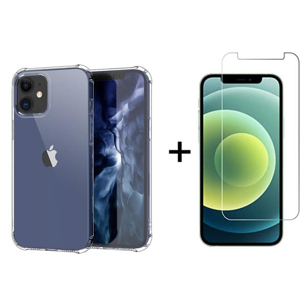 iPhone 12 - Stötdämpande Silikonskal+Skärmskydd (Tjocka Hörn)